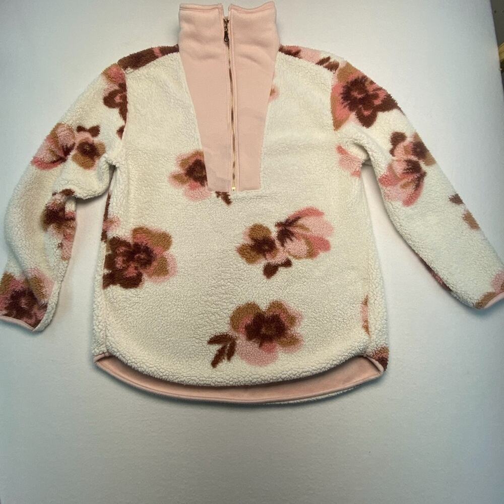 Cupio medium Pink Floral 1/4 zip Women's Sherpa Cowl Sweater